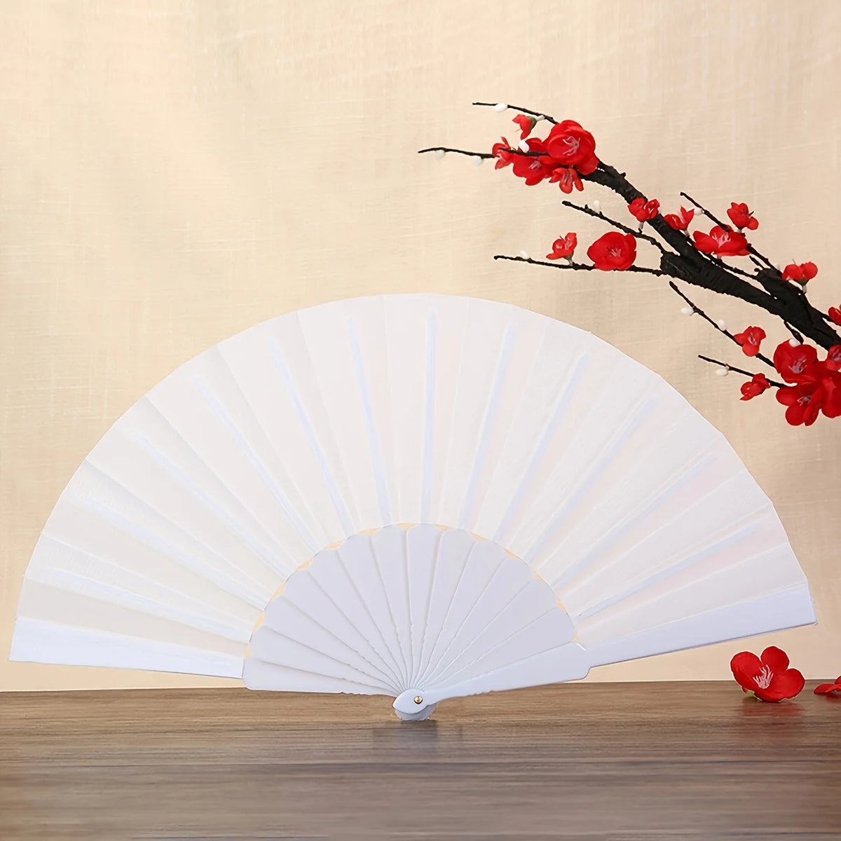 Solid-Color Folding Fan — supplier option WHITE